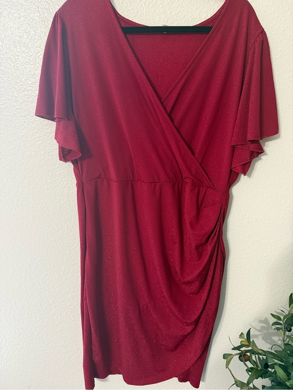 Red Glitter Wrap-Style Short Dress